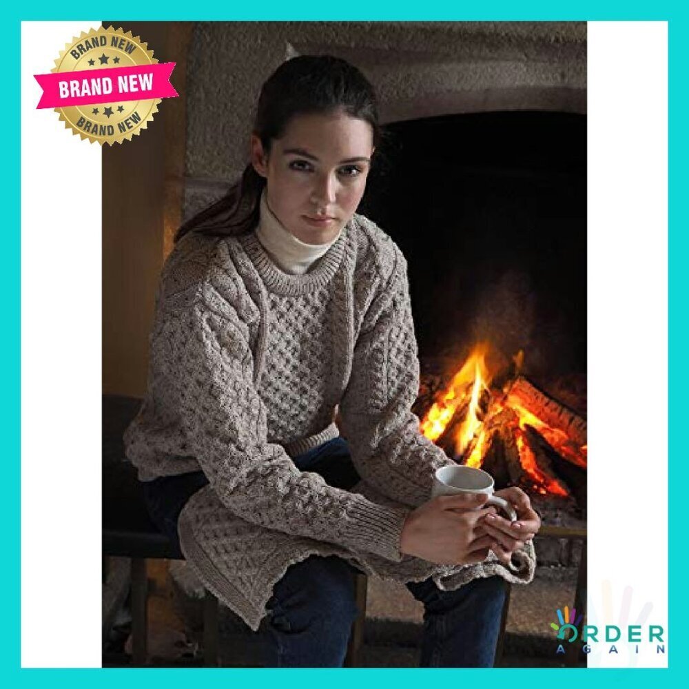 Cable Knit Wool Sweater Classic Unisex Crew Neck Lightweight Warm - Picture 4 of 8